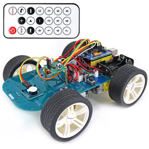 OPEN-SMART 4WD Wireless Wide Angle IR Remote Control Rubber Wheel Gear Motor Smart Car Kit with Tutorial for Arduino UNO R3 Nano