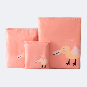 Cute Cartoon Animal Waterproof Zipper Storage Bag Draw String Bag Home Travel Packing Bag Plum