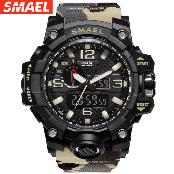 Military Watch Digital SMAEL Brand Watch S Shock Men\'s Wristwatch Sport LED Watch Dive 1545B 50m Wateproof Fitness Sport khaki