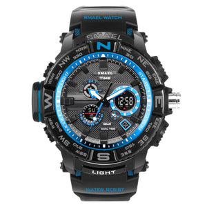 Men Sport Watches SMAEL Brand Dual Display Watch Men LED Digital Analog Electronic Quartz Watches 30M Waterproof Male Cl Blue