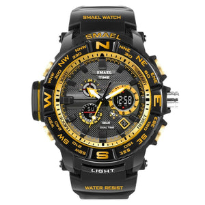 Men Sport Watches SMAEL Brand Dual Display Watch Men LED Digital Analog Electronic Quartz Watches 30M Waterproof Male Cl Gold