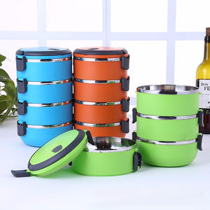 Stainless Steel Insulated Lunch Box Multi-layer Round Student Lunch Box Orange/4