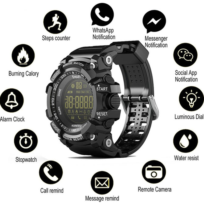 EX16 Digital Fitness SmartWatch Waterproof Pedometer Calories Calculator Outdoor Sport Smart Watch Wristwatch Black