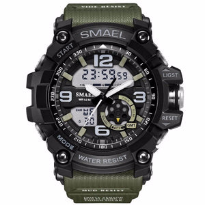 SMAEL Analog-Digital Watch Men Sports 50M Professional Waterproof Quartz Large Dial Hours Military Wristwatches Army Green