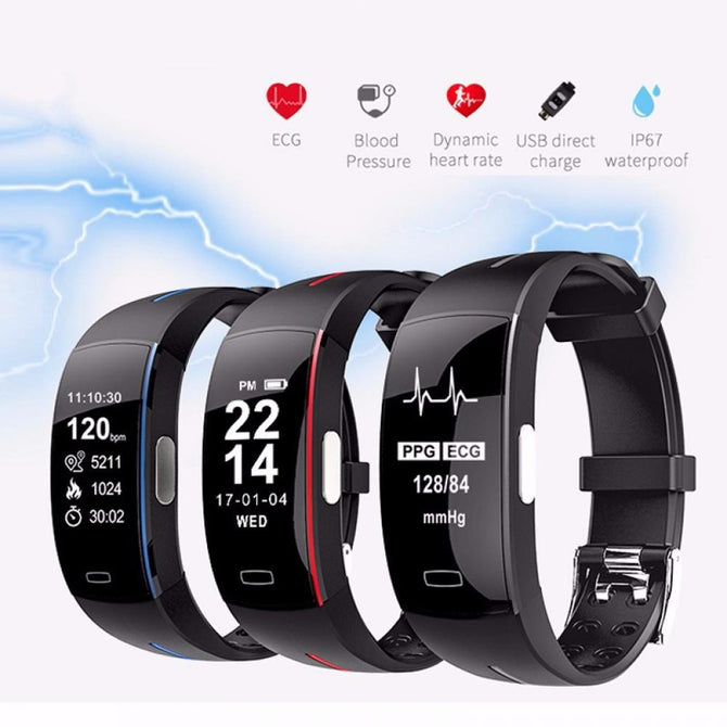 P3 Smart Band Support ECG+PPG Blood Pressure Heart Rate Monitoring IP67 Waterpoof Pedometer Sports Fitness Bracelet Black
