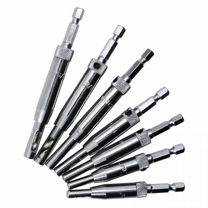 7-in-1 Door And Window Hinge Hole Opener Woodworking Drill Hexagonal Drill Bits Shaped Drilling Tool Kit Silver