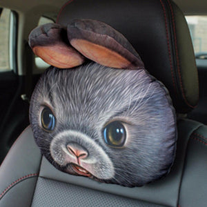 3D Car Styling Car Headrest Pillow Head Neck Rest Headrest Pillow Seat Back Lovely Dog Cat Animal Huskies Gift Present Gray