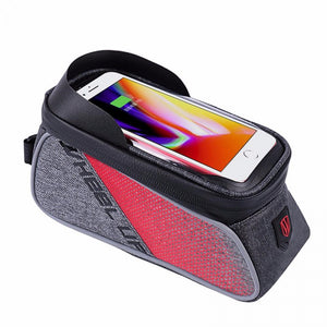 WHEEL UP Touch Screen Front Top Tube Bicycle Bags Rainproof MTB Road Cycling Bags 6.0 Inch Cell Phone Cases Light Grey