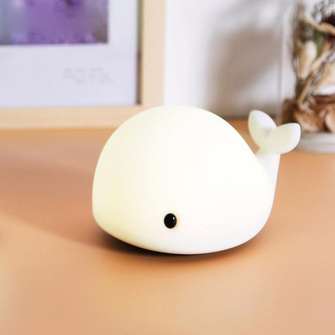 Cute Dolphin Style Touch USB Rechargeable Children Night Light Baby Whale Multicolor LED Light Silicone Pat Lamp White