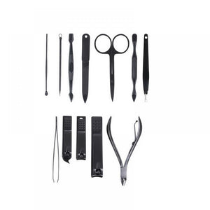 12pcs Stainless Steel Manicure Kit Nail Clipper Plier Tweezer Scissor Ear Pick Set Professional Grooming Kit Black