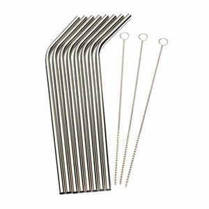 High Quality Eco Friendly Stainless Steel Metal Straw Drinking Straw Reusable Straws Cleaner Brush Set Silver