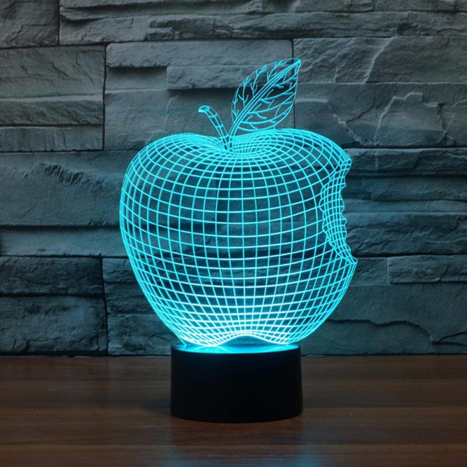 Personality 3D Visual LED Home Lighting Table Lamp Apple Shape Colorful Decorative Night Light Changeable/Clear