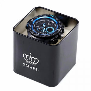 SMAEL Brand Original Watch Box Sport Men Watch Metal Box Male Clock LED Digital Watch Box Protection Metal Box Black