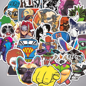 100 Pcs Different Personalized Graffiti Stickers For Motorcycle And Car- Colorful Black (Random Style)