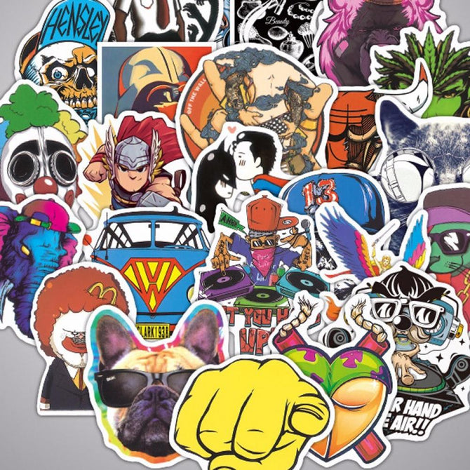 100 Pcs Different Personalized Graffiti Stickers For Motorcycle And Car- Colorful Black (Random Style)