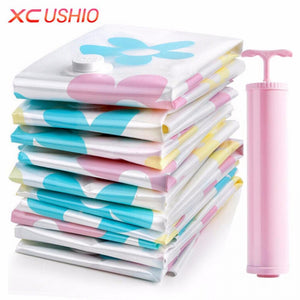 11pcs/set Thickened Vacuum Storage Bag Vacuum Compressed Bag With Hand Pump Reusable Blanket Clothes Quilt Storage Bag Clear