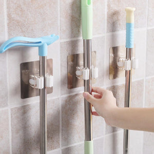 Bathroom Mop Broom Holder Magic Sticks Strong Hooks Bathroom Accessories Mop Pans Wall Hanging Traceless Clip Holder Light Grey