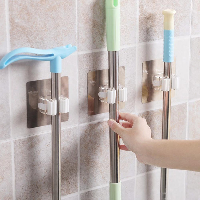 Bathroom Mop Broom Holder Magic Sticks Strong Hooks Bathroom Accessories Mop Pans Wall Hanging Traceless Clip Holder Light Grey
