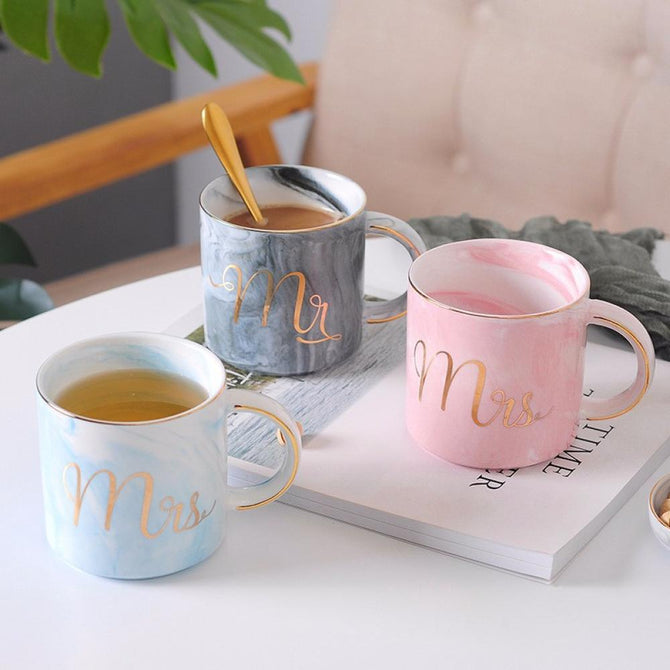 Marble Ceramic Mugs Gold Plating Couple Lover\'s Gift Morning Mug Milk Coffee Tea Breakfast Creative Porcelain Cup Light Grey