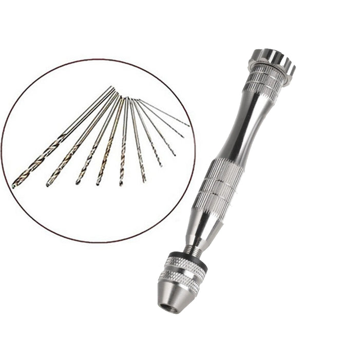 Jtron 11Pcs Mini Hand Rotating Twist Drill Tool Kit - Silver