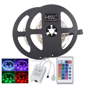 2Pcs HML 5m 24W 300 SMD 2835 RGB LED Strip Lights w/ 24 Keys Remote Controller