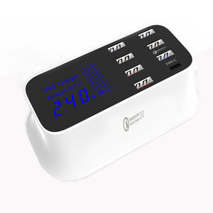 QC3.0 40W 8-USB Type-c Intelligent Rechargeable Power Socket Charger Hub with Display (EU Plug)