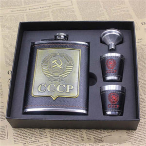 8oz Delicate Stainless Steel Alcohol Hip Flask Set Engraving Faux Leather Liquor Vodka Whiskey Wine Bottle With Caps
