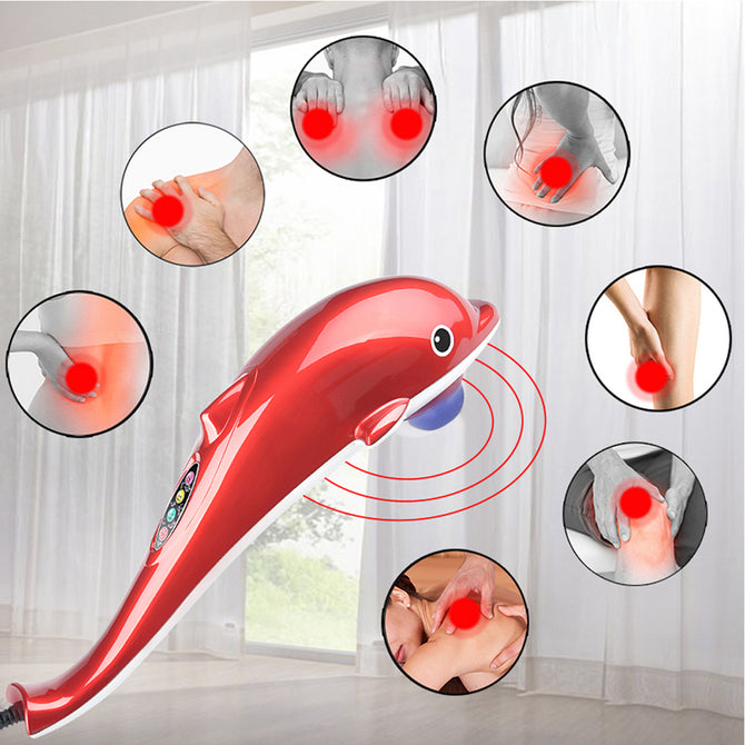 ESAMACT Electric Dolphin Massager Body Relax Tool Hammer with Infrared Heating Function, Vibration Neck and Back Massage Stick
