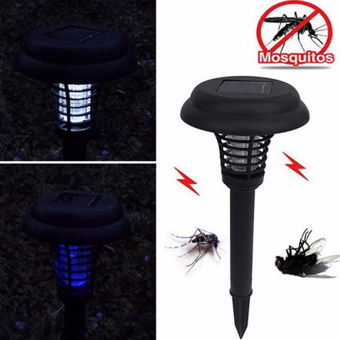Solar Powered Outdoor Park Garden Lawn Anti Mosquito Insect Pest Bug Zapper Killer Trapping Lantern Decor Lamp Light Black