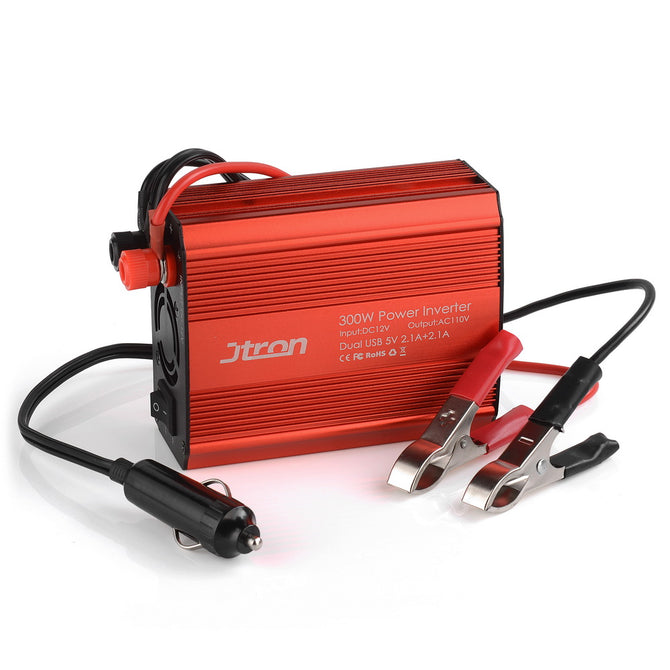 Jtron 300W Power Inverter DC 12V to 110V AC Car Inverter with 4.2A Dual USB Car Adapter (Red)
