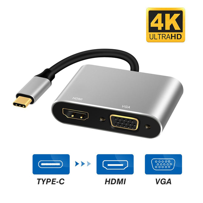 USB-C to Digital AV Multiport Adapter, USB 3.1 Type-C to HDMI VGA UHD Dual Converter