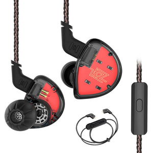 KZ ES4 Balanced Armature And Dynamic In-ear Earphones Hybrid HiFi Headsets with Bluetooth Cable - Black (With Microphone)