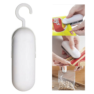Portable Hand Pressure Mini Sealing Machine, Heat Impulse Sealer Bag Capper, Plastic Food Snack Storage Seal Bag Clip White