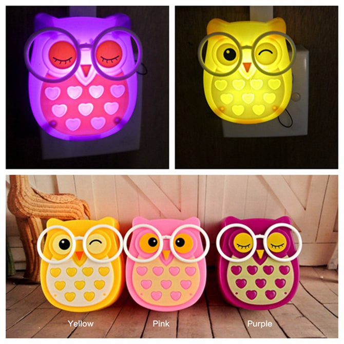 Cute Owl Night Light Led Animal Auto Control Sensor Lamp Kids Baby Soft Light Bedroom Lighting Wall Light Plug Lamp Yellow/US