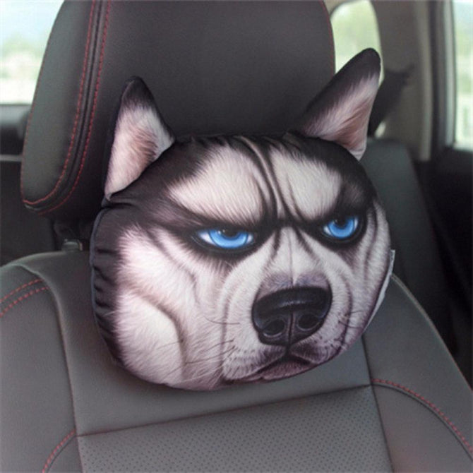 3D Car Styling Car Headrest Pillow Head Neck Rest Headrest Pillow Seat Back Lovely Dog Cat Animal Huskies Gift Present Dog Shape