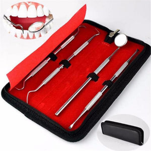 4pcs Dental Mirror Stainless Steel Dental Dentist Prepared Tool Probe Tooth Care Kit Instrument Tweezer Sickle Scaler Black