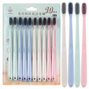 10PCS/LOT Toothbrush Bamboo Charcoal Soft Nano Tooth Brush Tongue Cleaner For Kids And Adults Wheat Straw Multi-Color