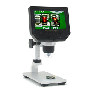 4.3 inch HD LCD Display HD 3.6MP Multi Language 600X Metal Bracket Electronic Microscope - Black + White