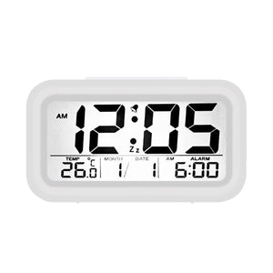 BSTUO Digital Alarm Clock w/ LCD Display, Snooze Electronic Clock Light, Sensor Nightlight Table Clock - White