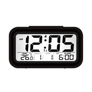 BSTUO Digital Alarm Clock w/ LCD Display, Snooze Electronic Clock Light, Sensor Nightlight Table Clock - Black