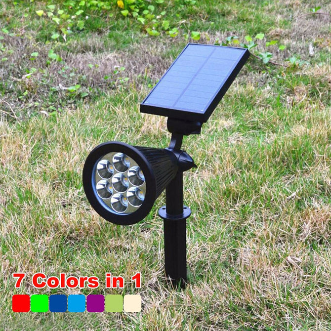 7-LED Colorful Spotlight, Outdoor Waterproof Solar Panel Power Adjustable Flood Light, Garden Yard Lawn Wall Lamp Changeable/0-5W