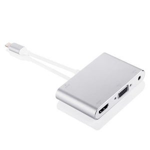 VRrobot Aluminum Alloy Lightning to HDMI, VGA, 3.5mm Audio Adapter - Silver