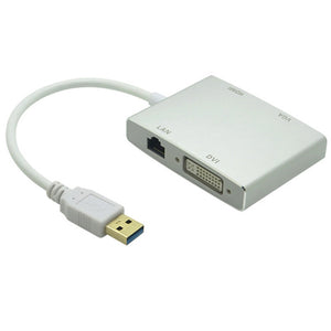BSTUO USB 3.0 to 4K HDMI VGA DVI RJ45 10/100/1000 Gigabit Ethernet Lan 4in1 Video Adapter Converter - Silver