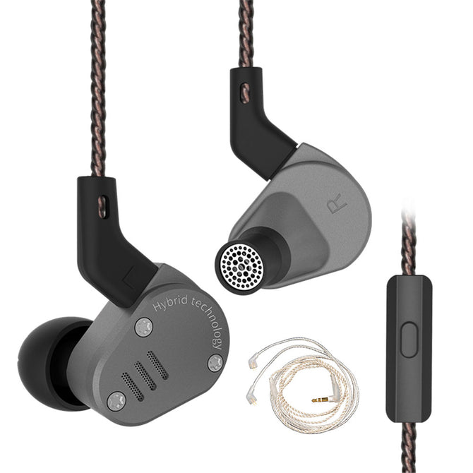 KZ ZSA 1BA with 1 Dynamic Hybrid In Ear Earphone, HIFI DJ Monito Headphone with Silver Cable - Gray (With Microphone)