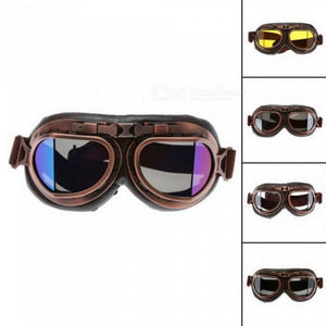 Motorcycle Goggles Glasses Retro Aviator Pilot Cruiser Steampunk ATV Bike UV Protection Copper Brown Lens