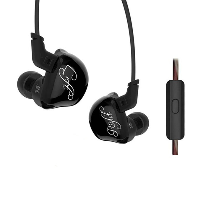 KZ ZSR Balanced Armature With Dynamic In-ear Earphone Hybrid HiFi Headphones - Black (With Microphone)