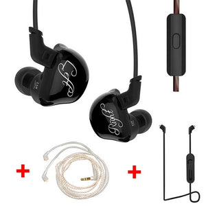 KZ ZSR Balanced Armature With Dynamic In-ear Earphones HiFi Headphones With Silver Cable and Bluetooth Cable - Black (With Mic)