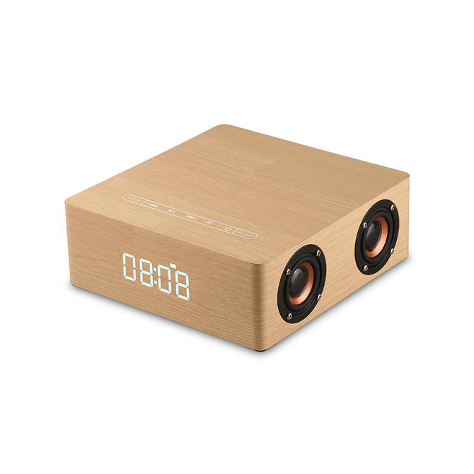 Wooden Bluetooth Speaker Solid Wood Subwoofer Sound of Nature Stereo with Clock Alarm Support AUX