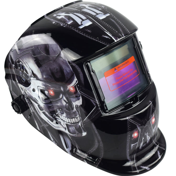 HakkaDeal WN-107T Mechanical Skull Head Pattern Welding Helmet Auto Light Changing Welding Mask Head Band Welder Goggles - Black