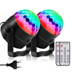 YouOKLight Sound Disco Lights with Remote Control Party Lighting Disco Ball, Speaker Strobe Rotating Lamp, EU Plug, Pack of 2